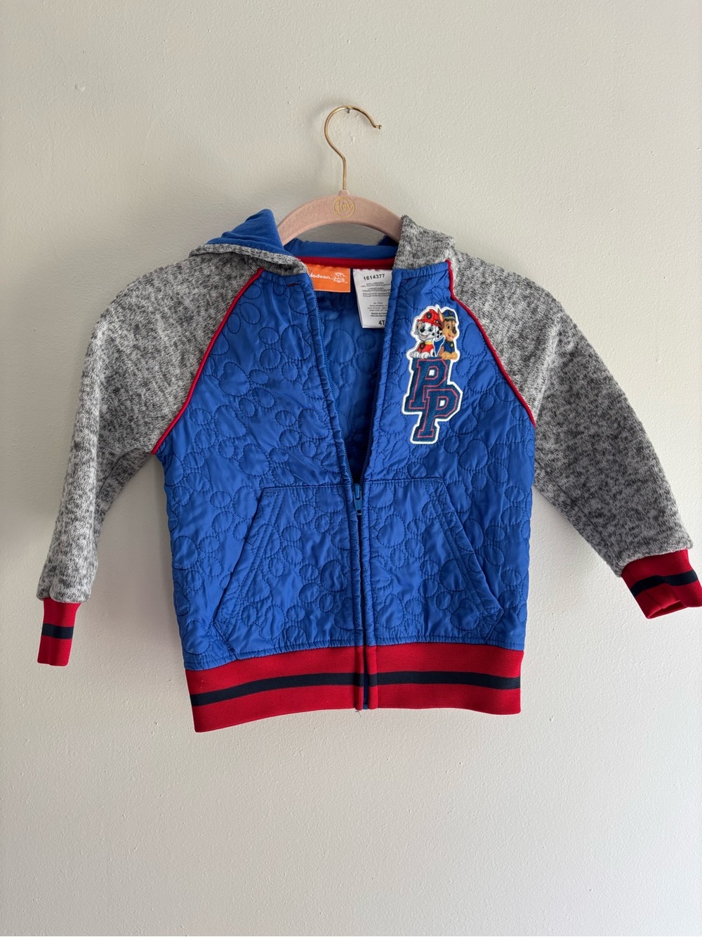 Nickelodeon Blue Quilted Paw Patrol Zip Hoodie with Grey Sleeves